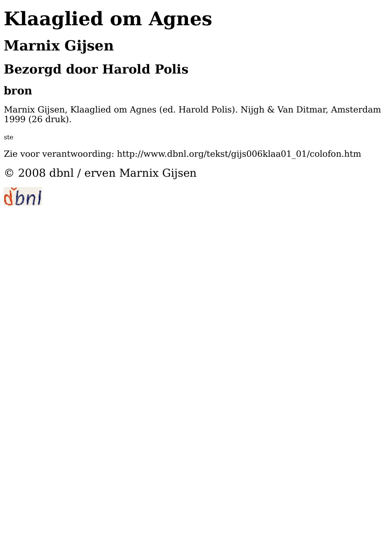 gijsen, marnix - klaaglied om agnes