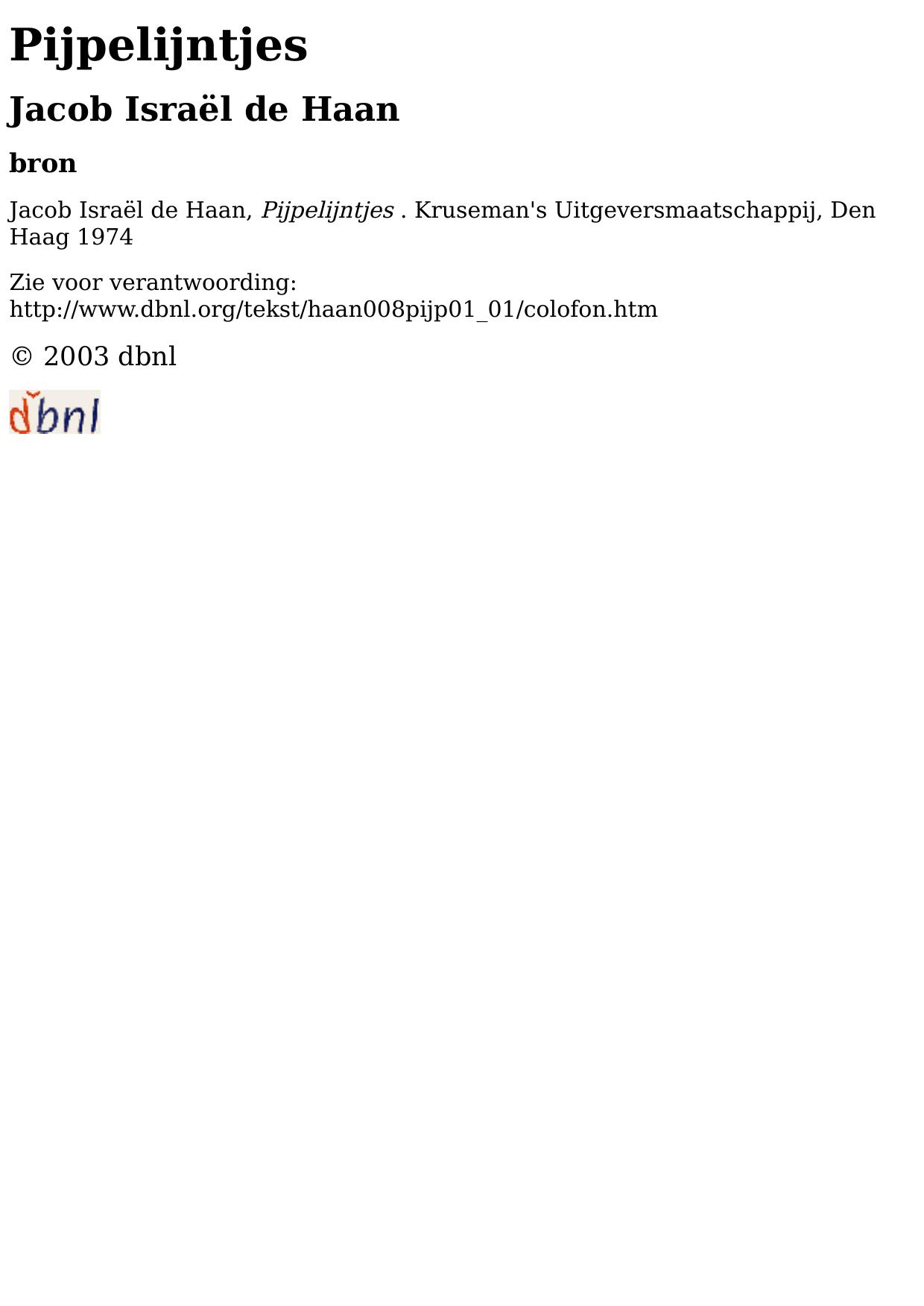 haan, jacob israel de - pijpelijntjes