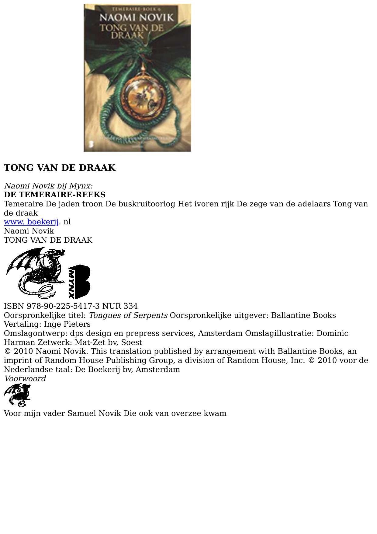 De Temeraire Triologie 7 - Tong van de draak