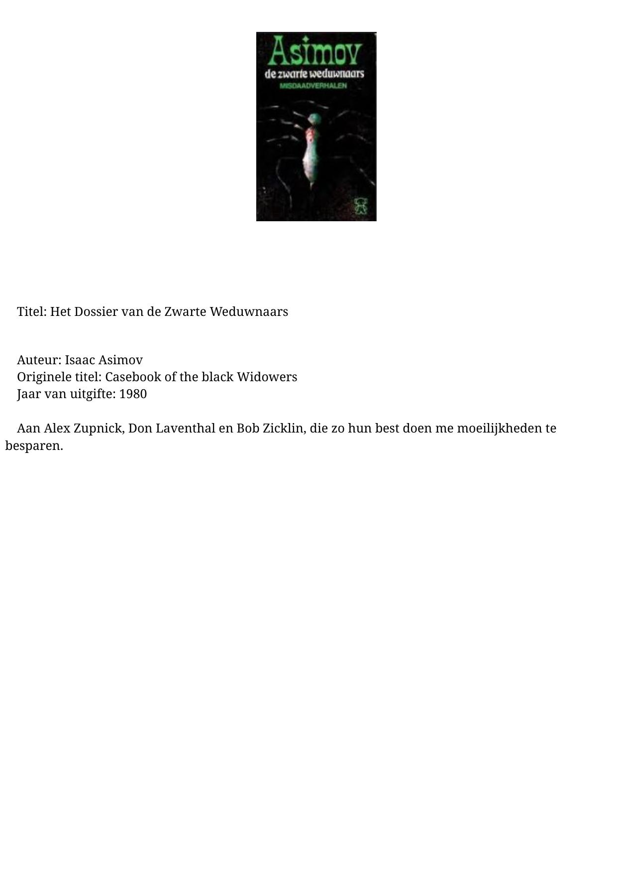 Het Dossier van de Zwarte Weduwnaars (Casebook of the Black Widowers)
