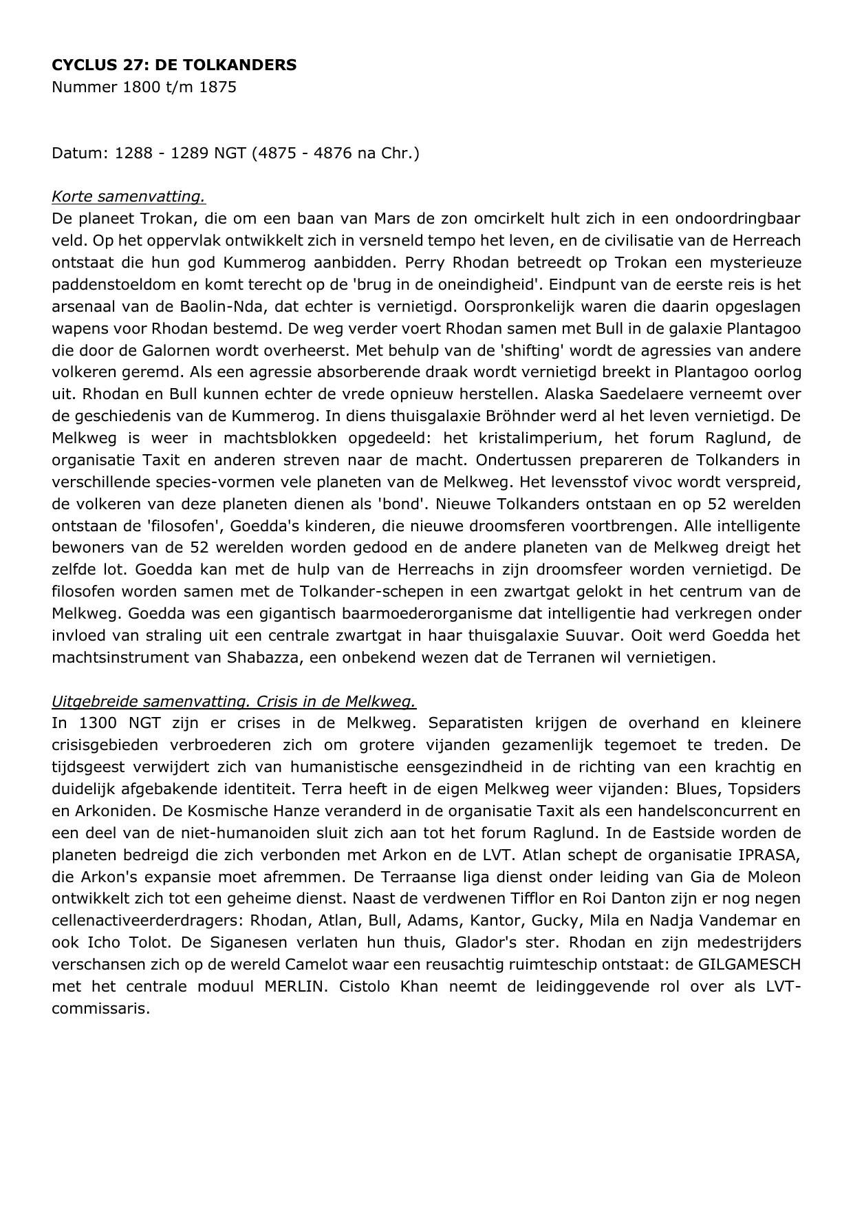 Samenvatting Cyclus 27 - Thoregon