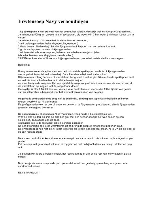 Erwtensoep Nay verhoudingen