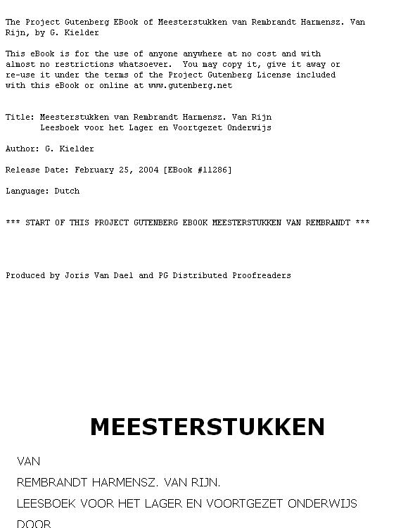 Meesterstukken van Rembrandt Harmensz. Van Rijn / Leesboek voor het Lager en Voortgezet Onderwijs
