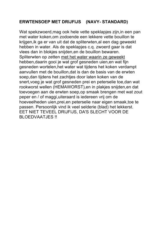 ERWTENSOEP MET DRIJFIJS (NAVY- STANDARD)