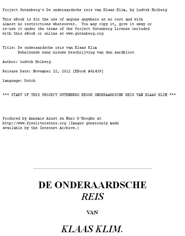 De onderaardsche reis van Klaas Klim / Behelzende eene nieuwe beschrijving van den aardkloot