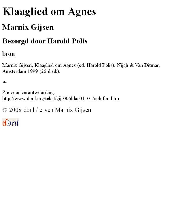 gijsen, marnix - klaaglied om agnes