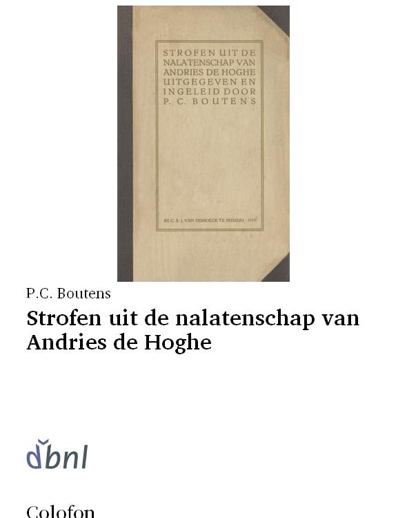 Strofen uit de nalatenschap van Andries de Hoghe