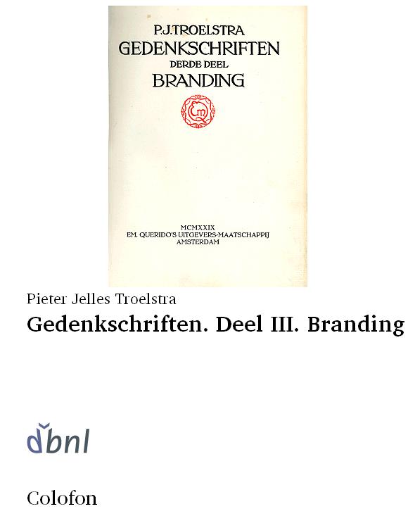 Gedenkschriften. Deel III. Branding