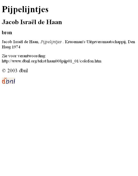 haan, jacob israel de - pijpelijntjes