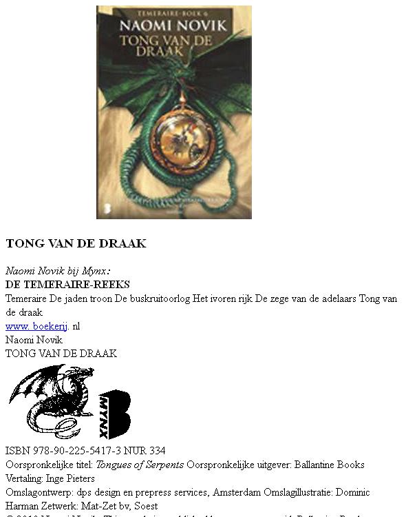 Temeraire - deel 6 - Tong van de draak