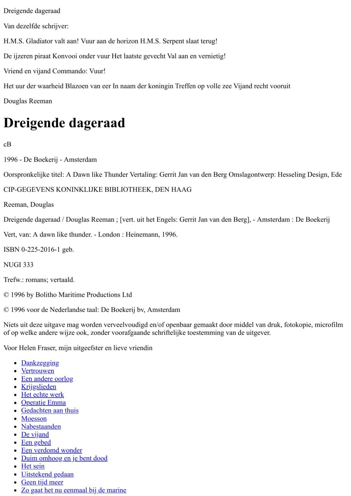 Reeman, Douglas, - Dreigende Dageraad