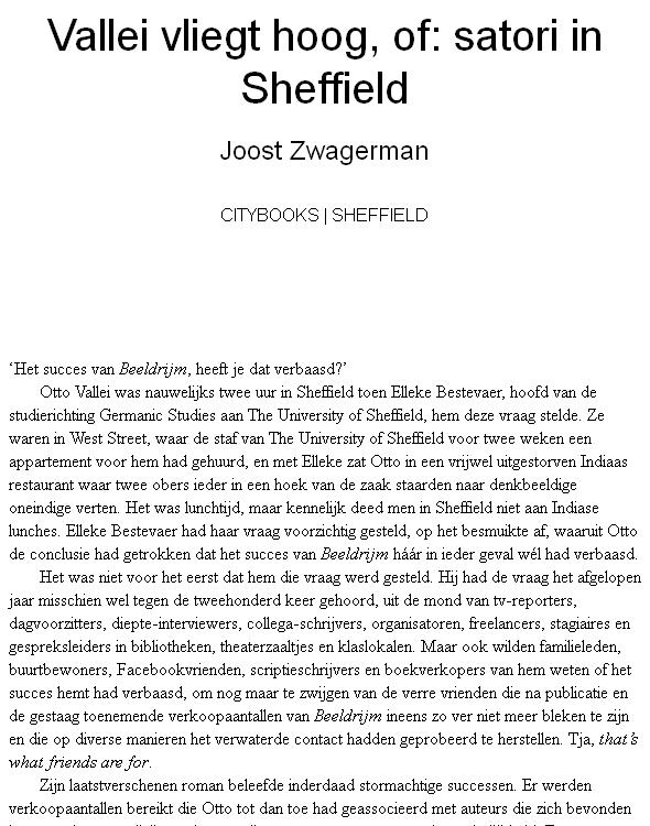 Vallei vliegt hoog, of: Satori in Sheffield