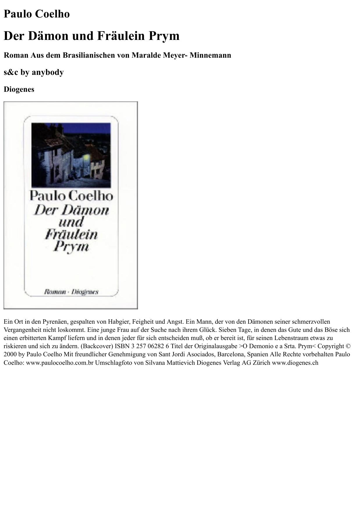 der dämon und fräulein prym - paulo coelho