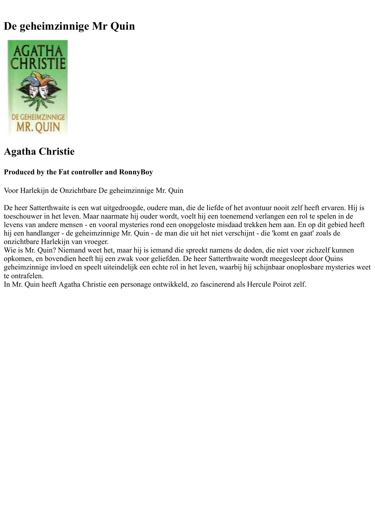 Agatha 56 - De Geheimzinnige Mr Quin