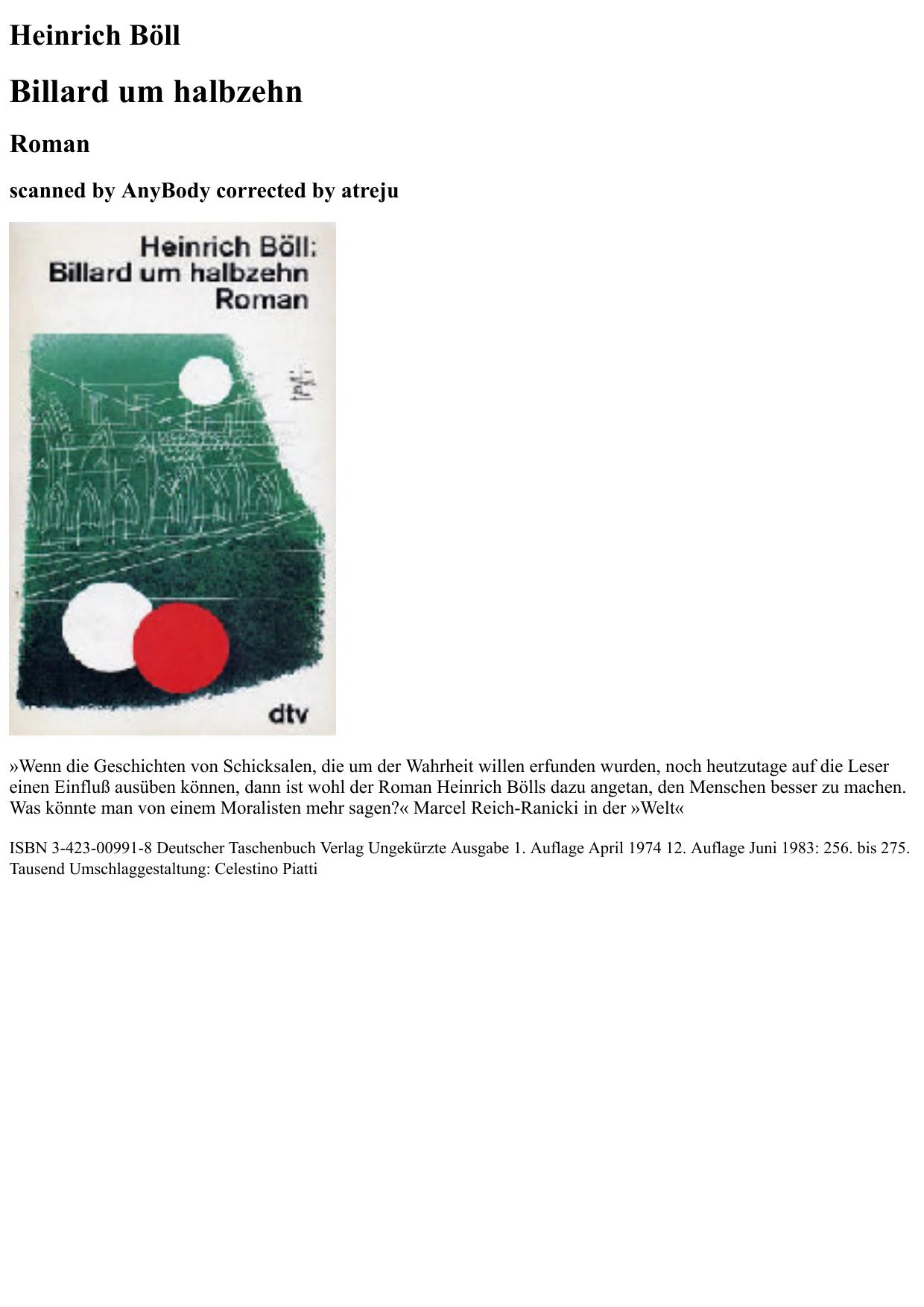 billiard um halb zehn - heinrich böll