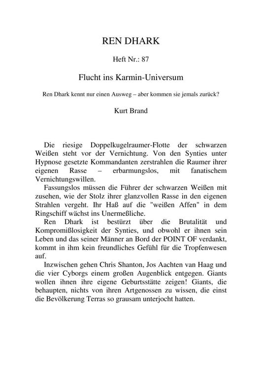 [Ren Dhark 087] Flucht ins Karmin-Universum