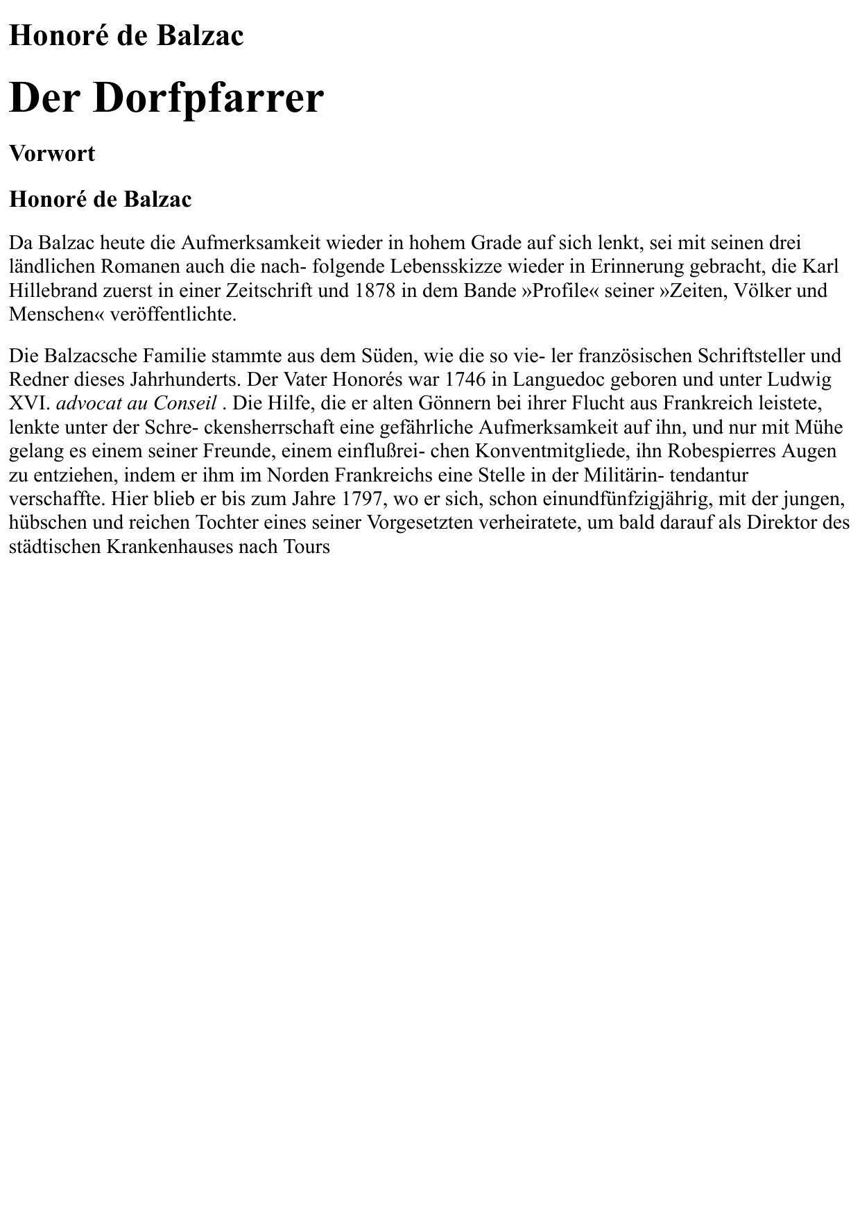 der dorfpfarrer - honoré de balzac