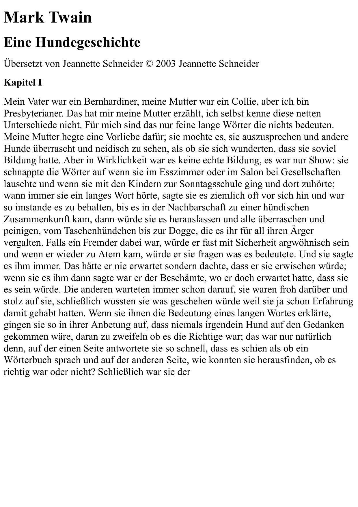 eine hundegeschichte - mark twain