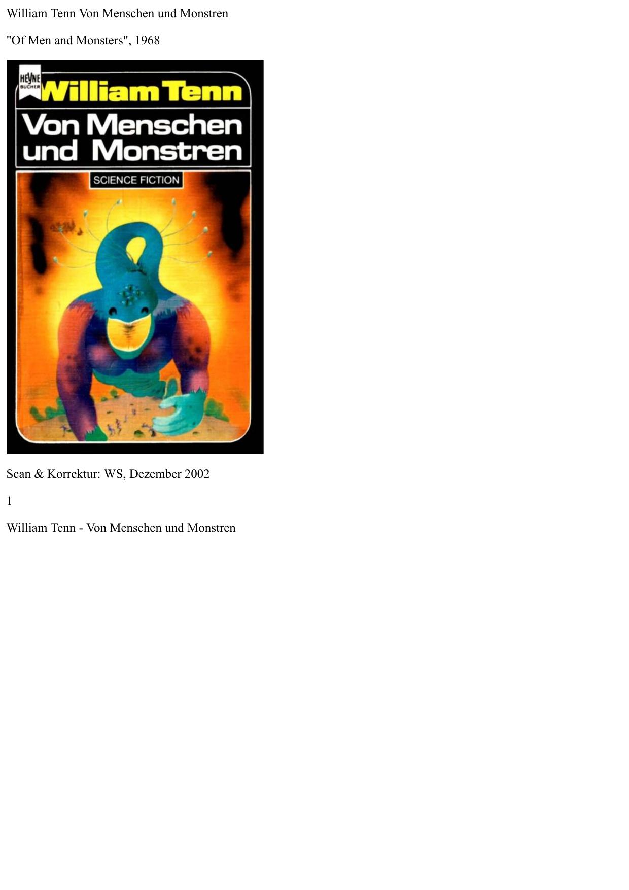 Tenn, William - Von Menschen Und Monstren
